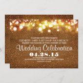 Faux Goud Glitter String Lights Uitnodiging van de (Voorkant / Achterkant)