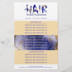 Faux goud haar stylist salon service prijslijst briefpapier