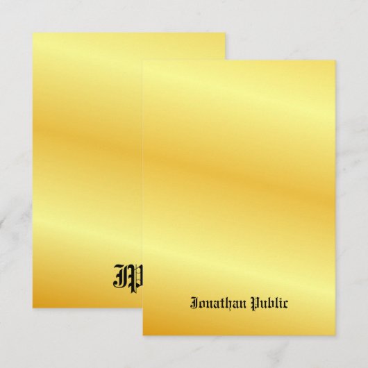 Faux Goud Handgeschreven Monogrammed Custom Notitiekaartje (Voorkant / Achterkant)