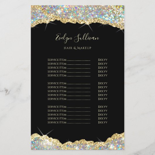 Faux goud iriserende glitter prijslijst flyer (Voorkant)