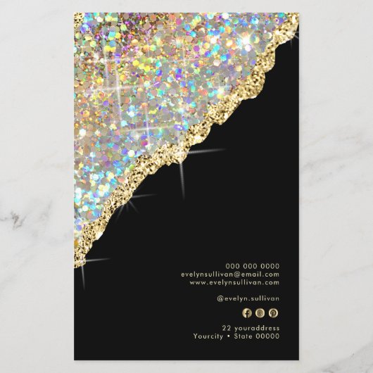 Faux goud iriserende glitter prijslijst flyer (Achterkant)