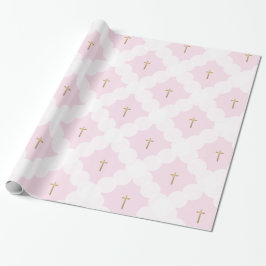 Faux goud kruis wit cirkel patroon doop roze cadeaupapier