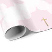 Faux goud kruis wit cirkel patroon doop roze cadeaupapier (Rol Hoek)