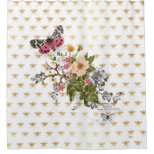 faux goud, leuke bijen, bloemen, capricieus, douchegordijn