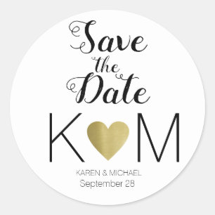 faux goud liefde hart, bruiloften SAVE the DATE Ronde Sticker