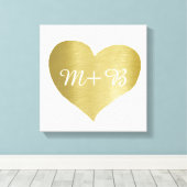 faux goud liefdeshart met paar initialen canvas afdruk (Insitu (Houten vloer))
