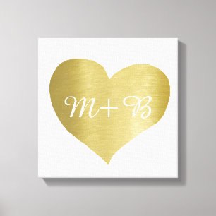 faux goud liefdeshart met paar initialen canvas afdruk
