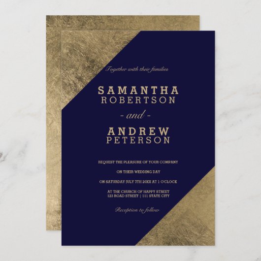 Faux goud marine blauw elegante bruiloft kleur blo kaart (Voorkant / Achterkant)