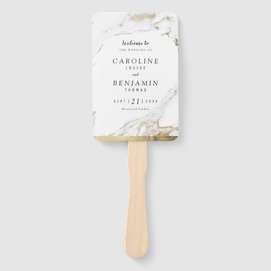 Faux goud marmer luxe moderne bruiloft programma handwaaier (Voorkant)