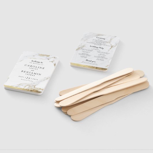 Faux goud marmer luxe moderne bruiloft programma handwaaier (Niet-gemonteerd)