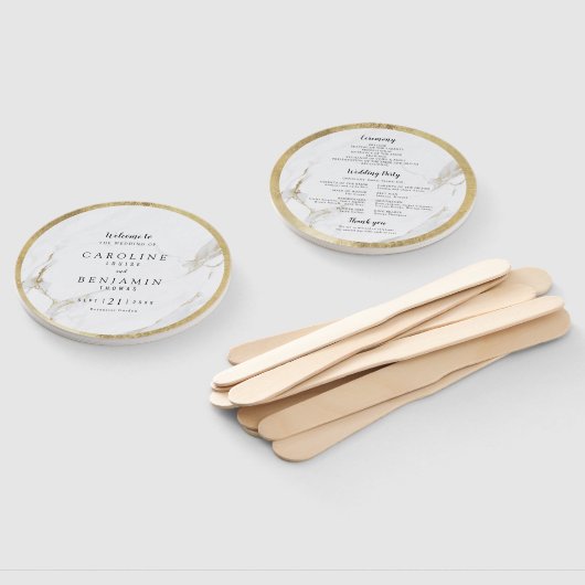 Faux goud marmer luxe moderne bruiloft programma handwaaier (Niet-gemonteerd)