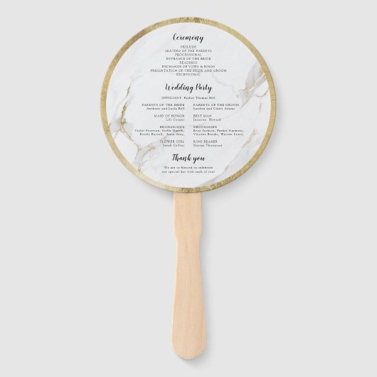 Faux goud marmer luxe moderne bruiloft programma handwaaier (Achterkant)