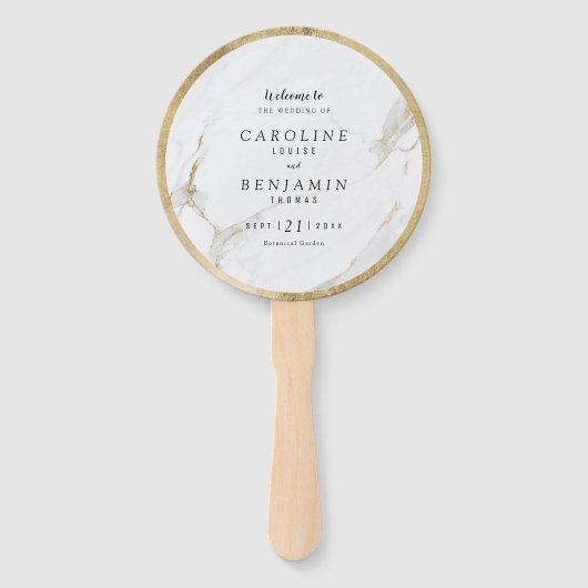 Faux goud marmer luxe moderne bruiloft programma handwaaier (Voorkant)