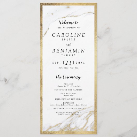 Faux goud marmer luxe moderne bruiloft programma programmakaart (Voorkant)