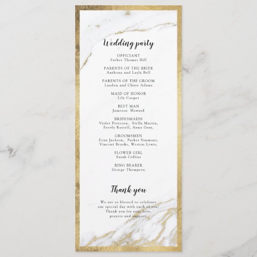 Faux goud marmer luxe moderne bruiloft programma programmakaart (Achterkant)
