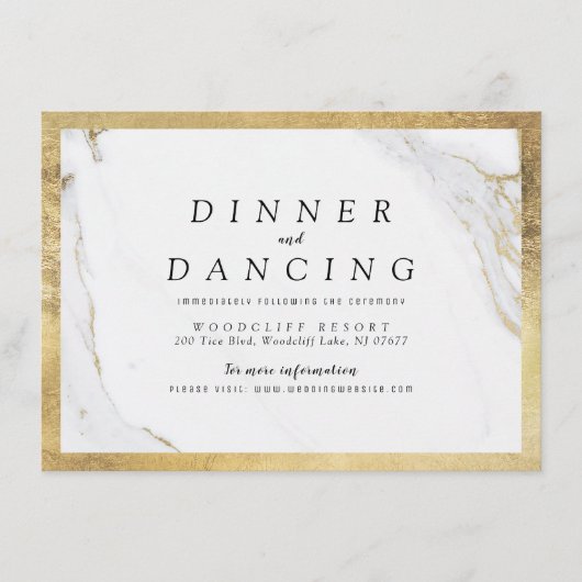 Faux goud marmer luxe moderne bruiloft receptie informatiekaartje (Voorkant)