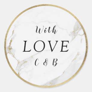 Faux goud marmer moderne bruiloft liefde monogram ronde sticker