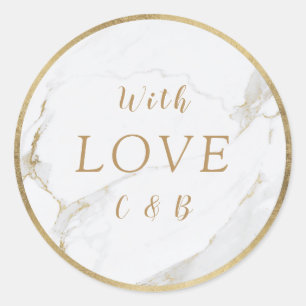 Faux goud marmer moderne bruiloft liefde monogram ronde sticker