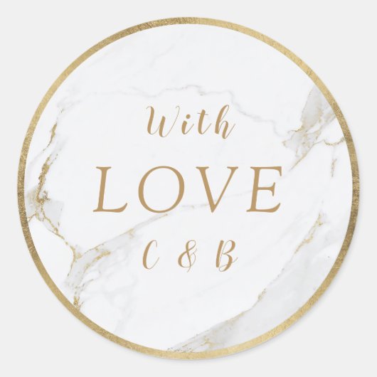 Faux goud marmer moderne bruiloft liefde monogram ronde sticker (Voorkant)