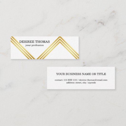 Faux goud moderne strepen op elegante witte mini mini visitekaartje (Voorkant / Achterkant)