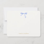Faux goud & off wit | Blauwe Lintknoop Bruiloft Notitiekaartje (Voorkant)