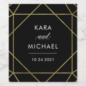 Faux goud op zwart moderne geometrische bruiloft wijn etiket (Enkel label)
