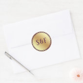 Faux Goud Paarse Bruiloft Monogram Envelop Afdicht Ronde Sticker (Envelop)