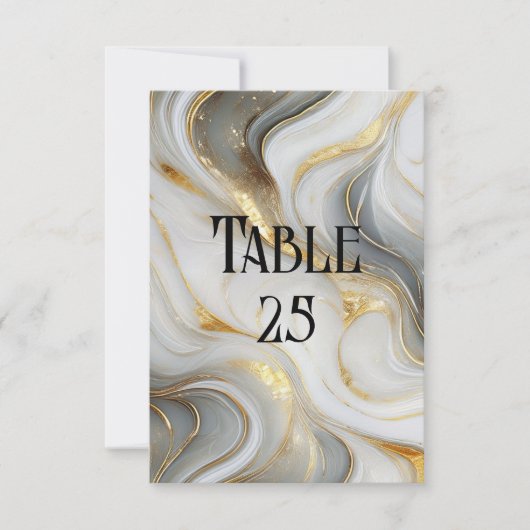 Faux Goud Wit Grijs Marmeren Trouwtafel Nummer Kaart (Voorkant)