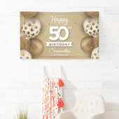 Faux goud witte ballonnen verjaardag viering spandoek (Insitu)