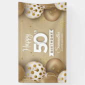 Faux goud witte ballonnen verjaardag viering spandoek (Verticaal)