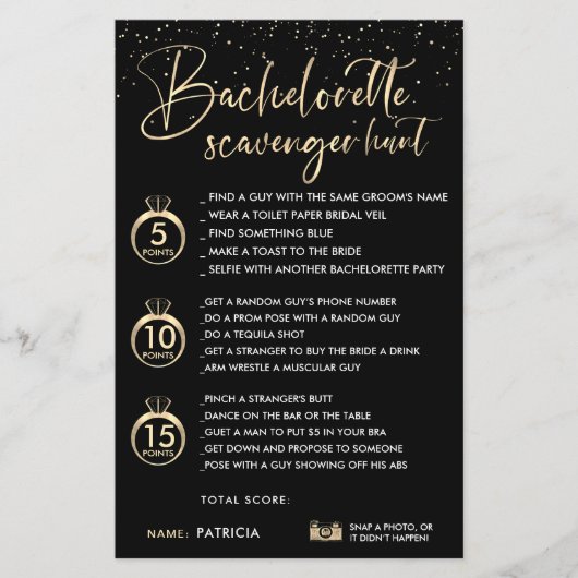 Faux Goud Zwart Bachelorette Scavenger Hunt Spel (Voorkant)
