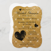 Faux goud zwart glitter bruids douche uitnodiginge kaart (Voorkant / Achterkant)
