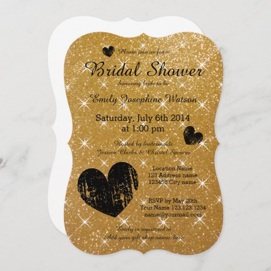 Faux goud zwart glitter bruids douche uitnodiginge kaart (Voorkant / Achterkant)