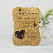 Faux goud zwart glitter bruids douche uitnodiginge kaart (Staand voorkant)