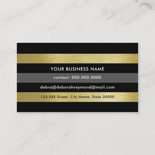 Faux goud & zwarte strepen. Modern gestreept Visitekaartje (Achterkant)