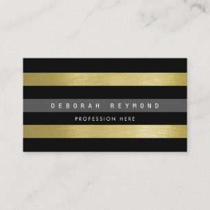Faux goud & zwarte strepen. Modern gestreept Visitekaartje