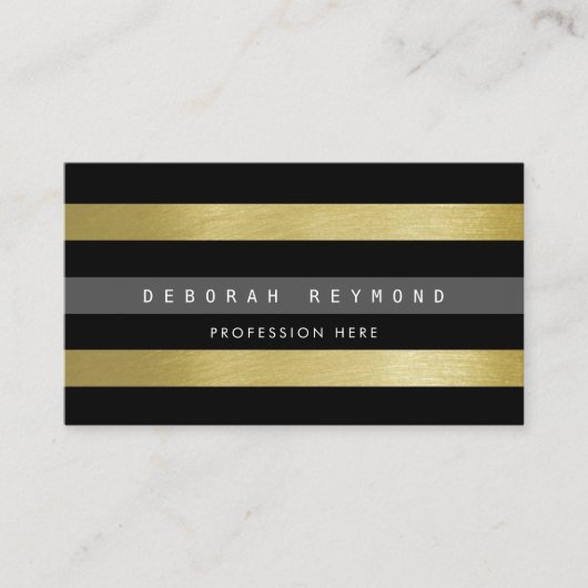 Faux goud & zwarte strepen. Modern gestreept Visitekaartje (Voorkant)