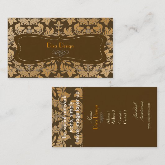 Faux goudbaroque damask chocolade visitekaartje (Voorkant / Achterkant)