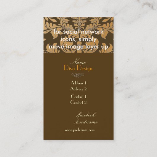 Faux goudbaroque damask chocolade visitekaartje (Achterkant)