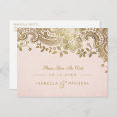 Faux goudbruine elegante lace bruiloft met uitzond aankondigingskaart (Voorkant / Achterkant)