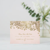 Faux goudbruine elegante lace bruiloft met uitzond aankondigingskaart (Staand voorkant)