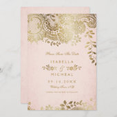 Faux goudbruine elegante lace bruiloft met uitzond save the date (Voorkant / Achterkant)