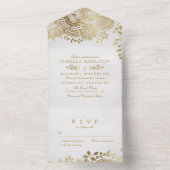 Faux goudelegant  huwelijk all in one uitnodiging (Binnen)