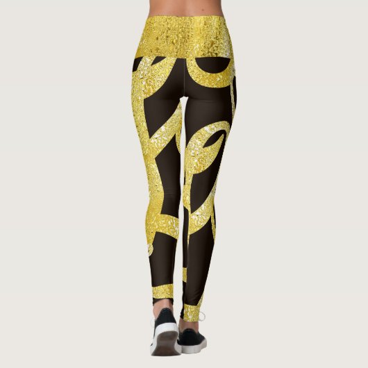 Faux gouden abstract letter L glam glanzend patroo Leggings (Achterkant)