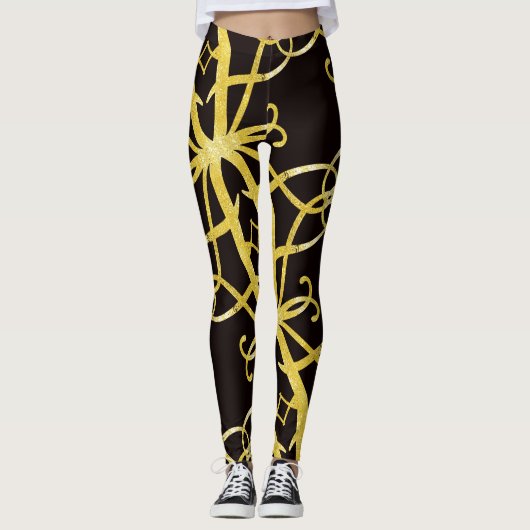 Faux gouden abstracte letter A patroon en zwart Leggings (Voorkant)