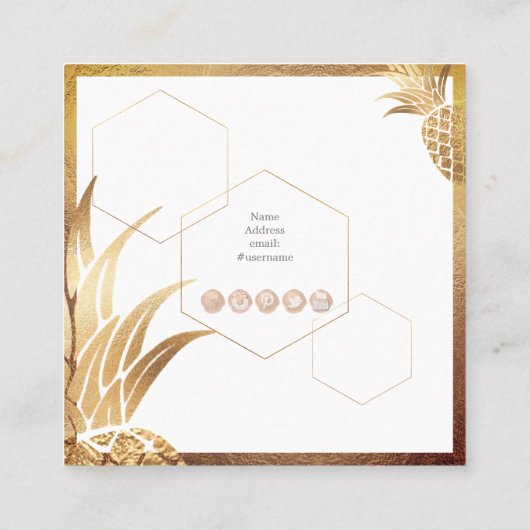 FAUX GOUDEN ANANAS VIERKANTE VISITEKAARTJE (Achterkant)