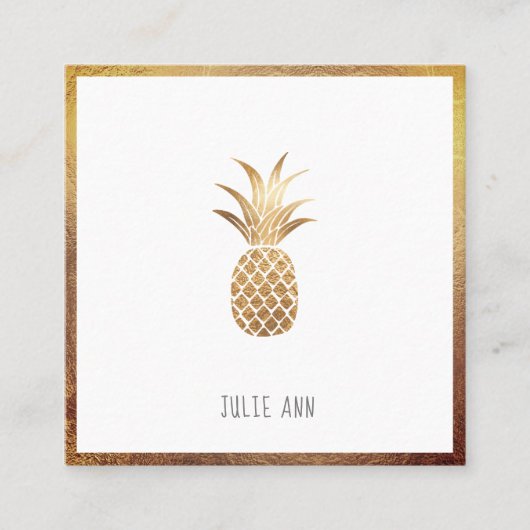 FAUX GOUDEN ANANAS VIERKANTE VISITEKAARTJE (Voorkant)