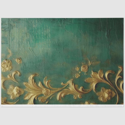 Faux gouden barok ornament smaragdgroene vintage tissuepapier (Voorkant)