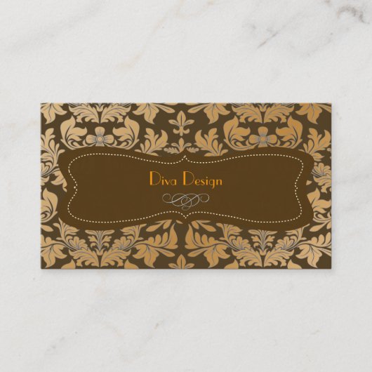 Faux gouden barokke damast chocolade visitekaartje (Voorkant)