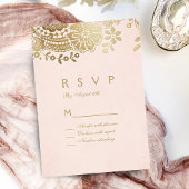 Faux gouden blush elegant kant bruiloft RSVP Kaartje